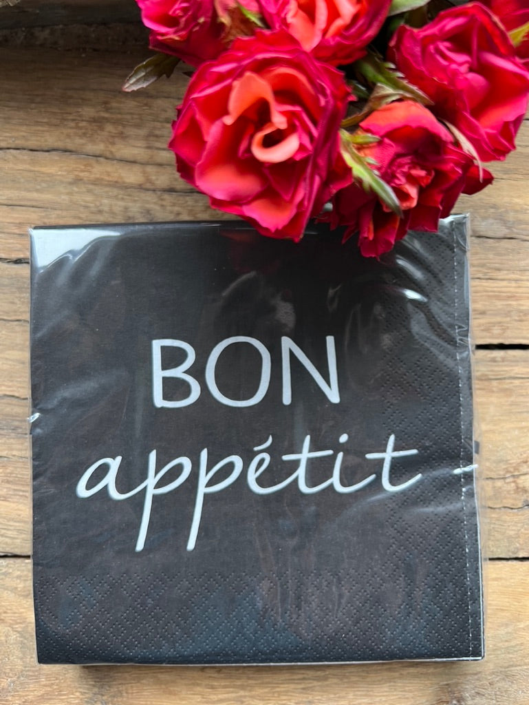 bon appétit cream or black paper napkins 🥐🥂